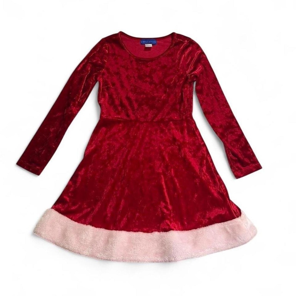Simply Styled by Sears Red Crushed Velvet Pink Fur Trim Holiday Dress